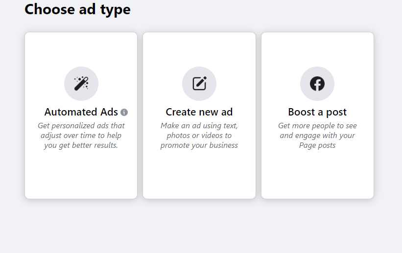 choosing facebook ads type