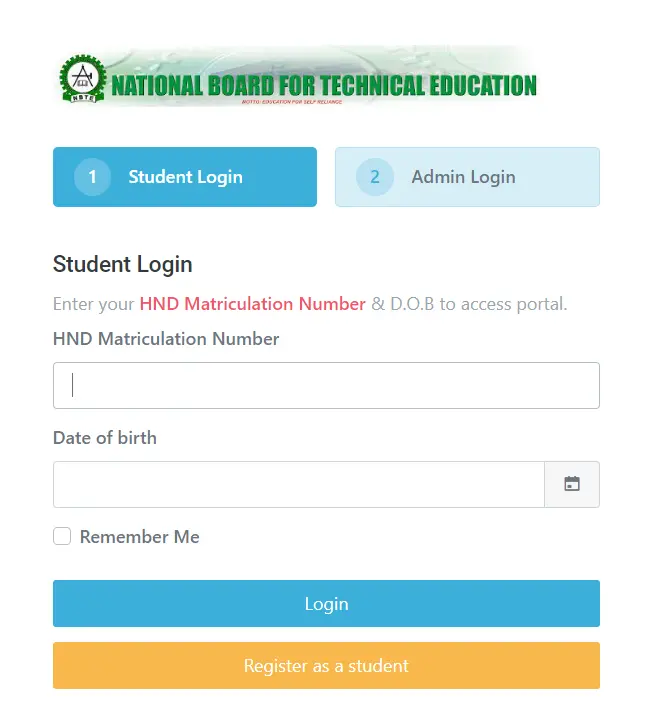 This photo shows the official application portal by NBTE for HND holders to convert their certificates to Bachelor’s degree