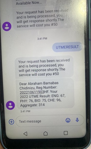 Check JAMB result using SMS