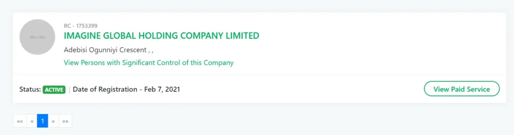 this photo shows Imagine Global Holding Company Limited as an example of registered company in Nigeria that ended in scam