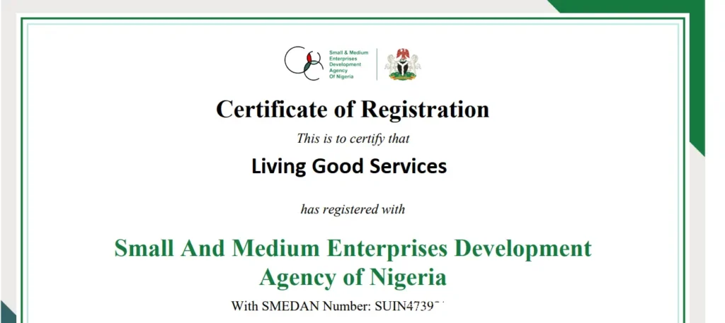 this photo is a sample of how SMEDAN certificate looks like when an SME is registered on SMEDAN portal in Nigeria