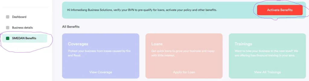 this photo shows the process of linking your BVN to SMEDAN to have full access to other benefits such as grants and loans