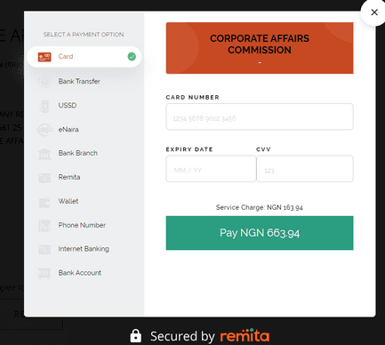 a screenshot of a payment page on remitta for business name