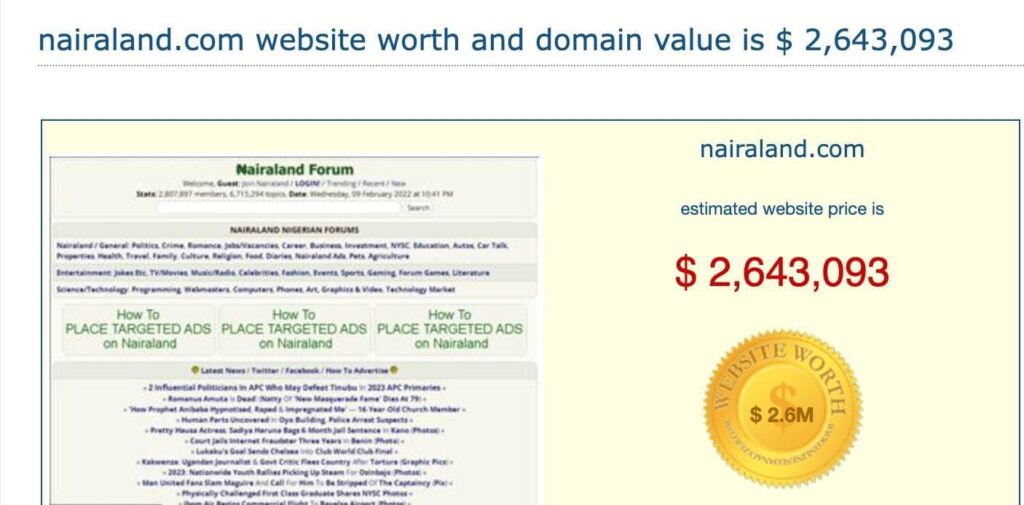 value of nairaland