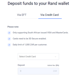 make deposit with credit card to VALR account