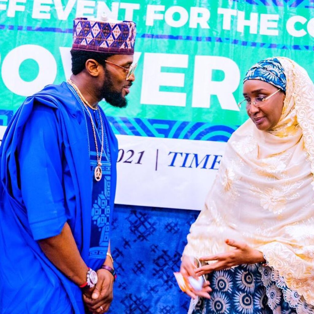 D'banj and minister of humanitarian affairs Sadiya Umar Farouq during the launch of N-Power batch c in Abuja in 2021