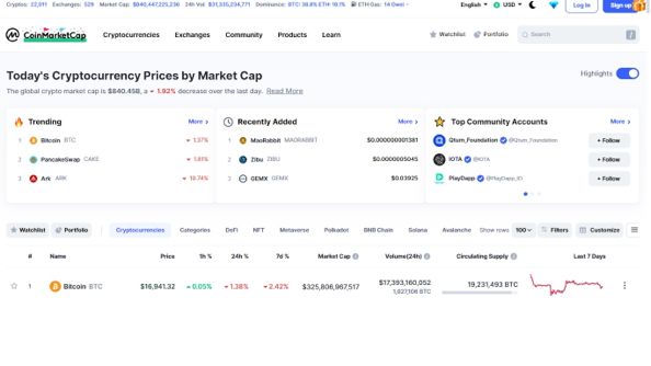 coinmarketcap homepage