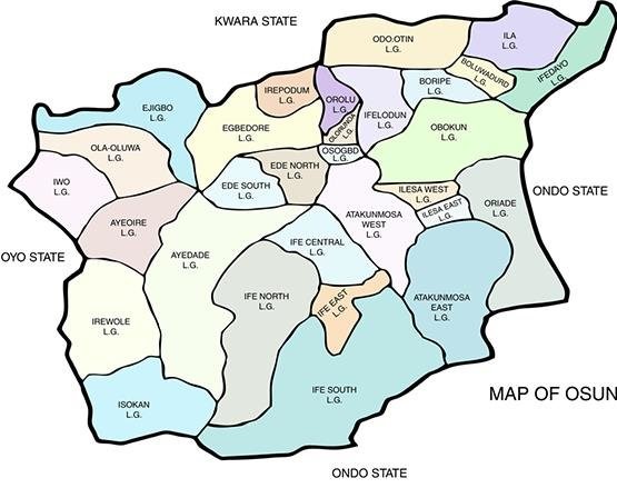 Map of Osun showing the LGAs in Osun State