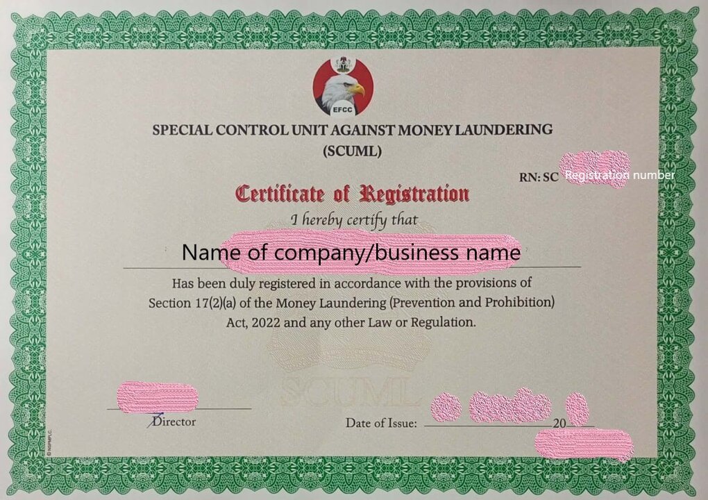 Sample of SCUML Certificate