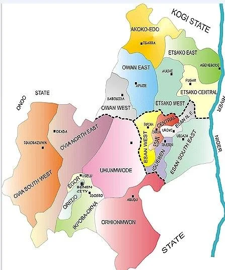 Map of Edo State showing Mineral Resources in Edo and Where They Are Located