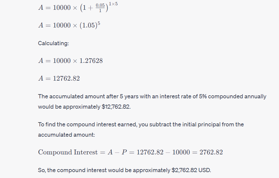 This screenshot shows how to calculate compound interest in investment