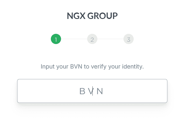 a screenshot of BVN verification stage on NGX invest