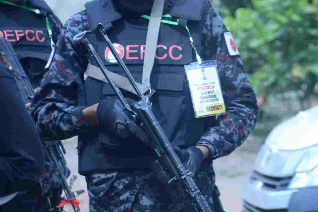 EFCC official in a full paramilitary outfits during an election duty