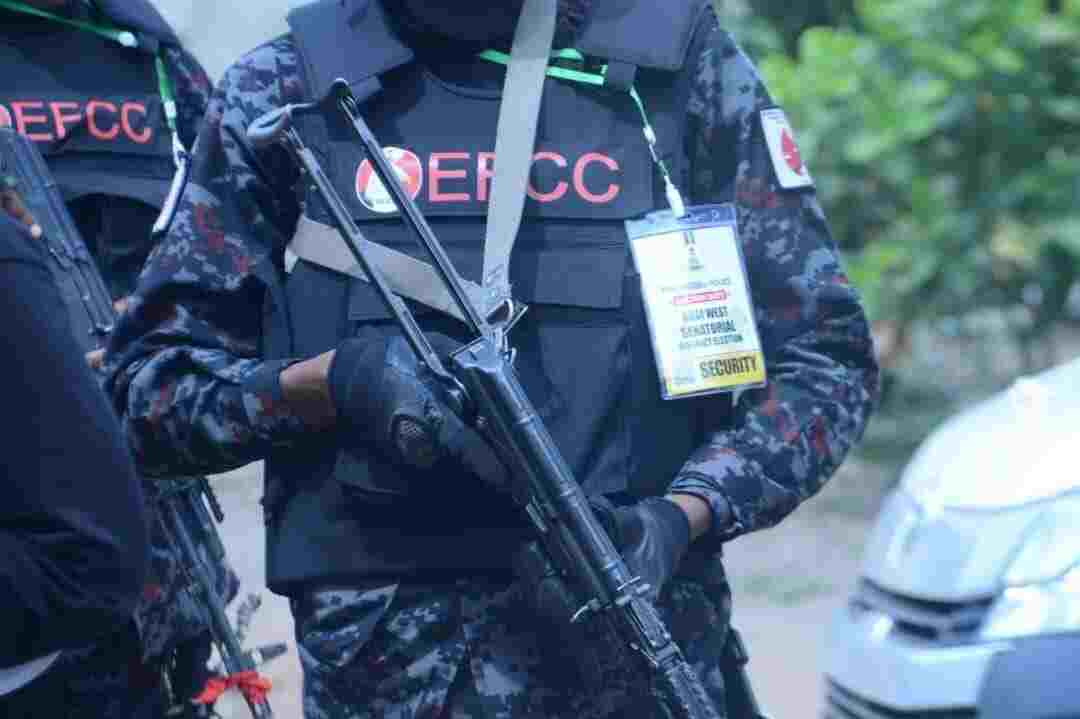 EFCC official in a full paramilitary outfits during an election duty