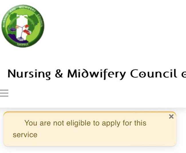 a screenshot from Nigeria nursing council portal for verification