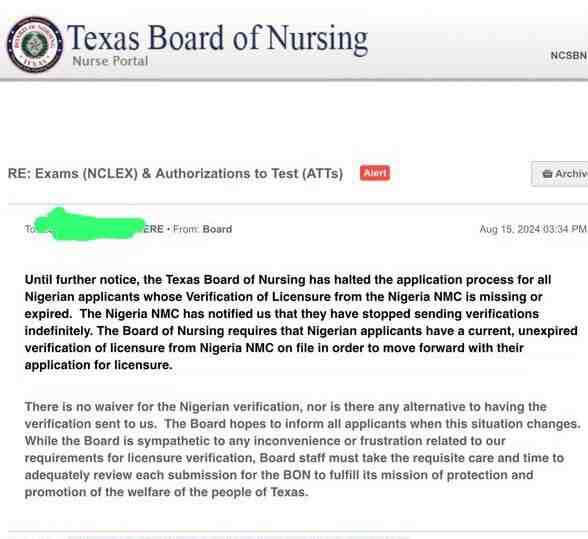 Texas Board of Nursing suspends applications from Nigerian nurses