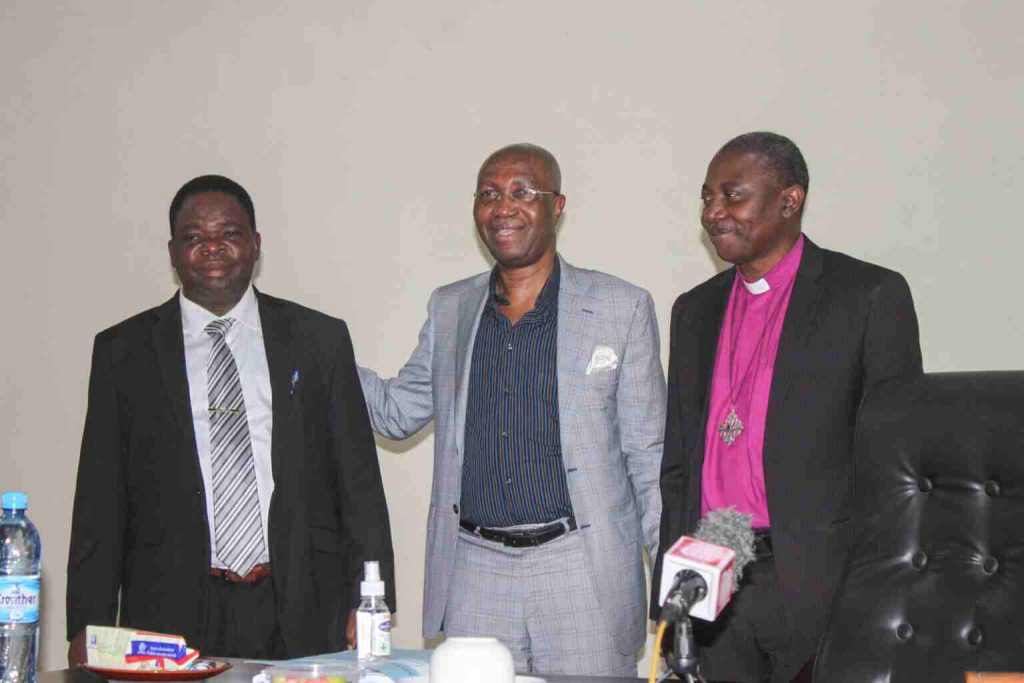 Photo of Prof Timothy Adebayo, Wole Olanipekun, and 3rd VC of ACU Prof Dapo Asaju