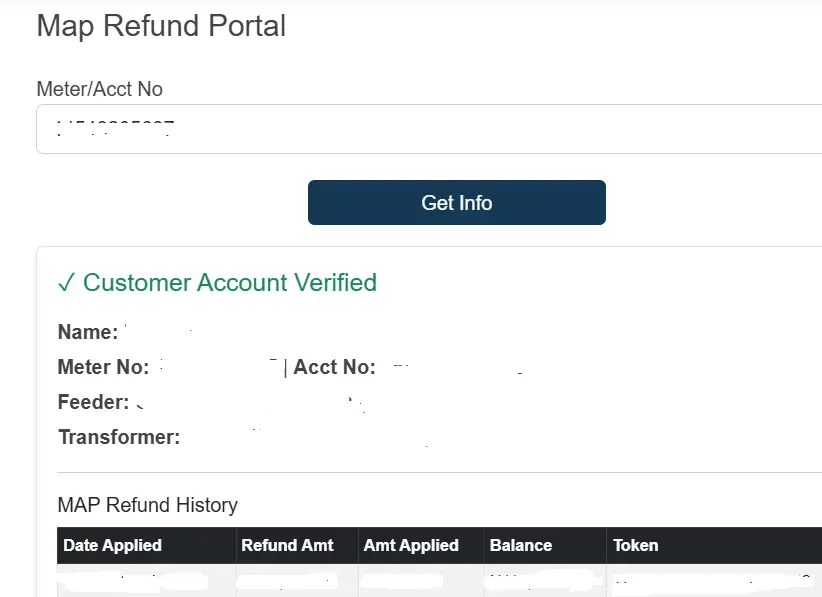 screenshot showing MAP Refund History