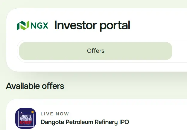 screenshot shows the homepage of NGX platform on how to invest in Dangote refinery IPO