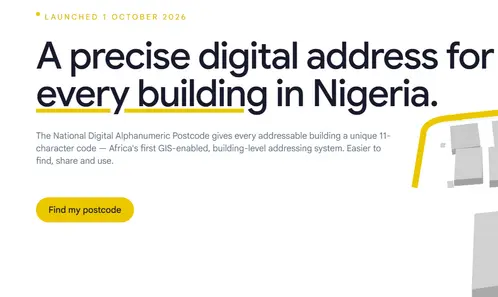 image show the official portal of Nigeria's national digital postcode